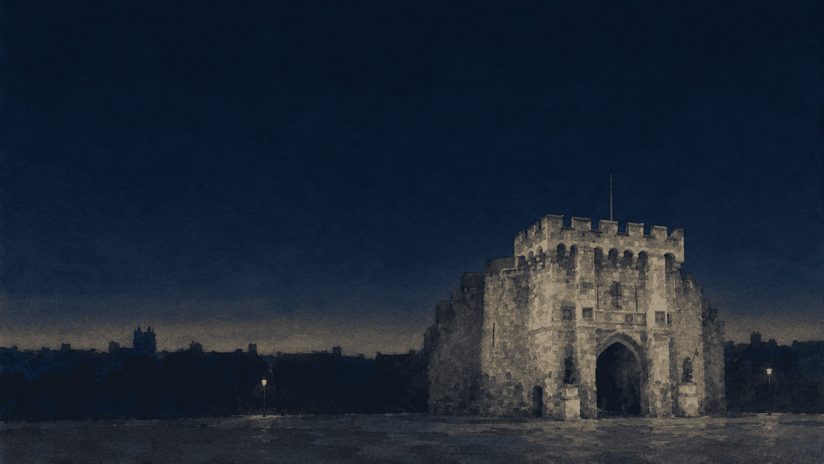 A painting of Southampton at dusk